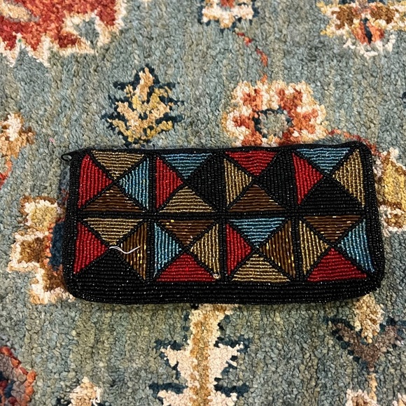 Hand Beaded Vintage Multi Colored Zipper Coin Bag - Picture 1 of 6